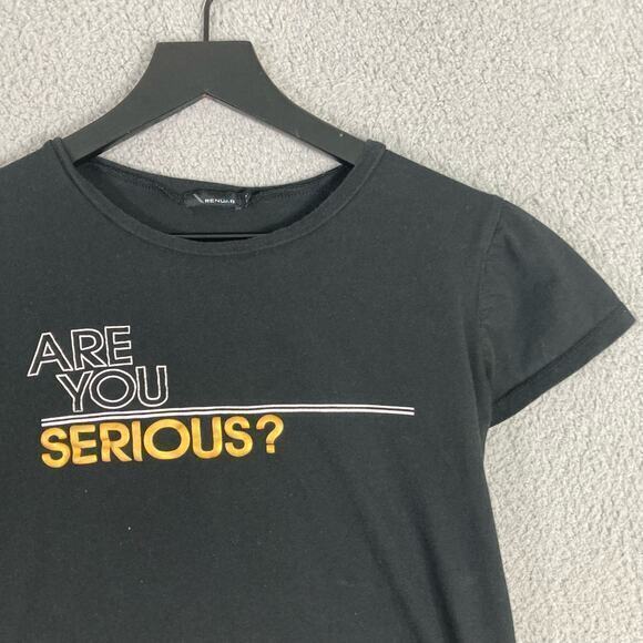 Women's Black T-Shirt "Are You Serious?" Funny Quote Sarcasm Graphic Tee Size 34 - Picture 5 of 6